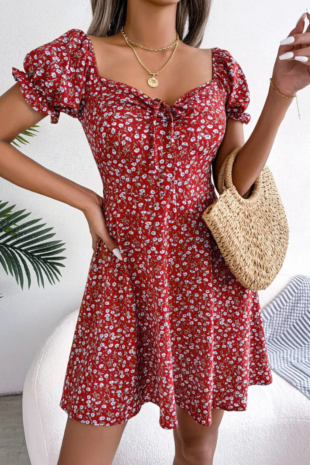 Ditsy Floral Drawstring A-Line Dress, image 11