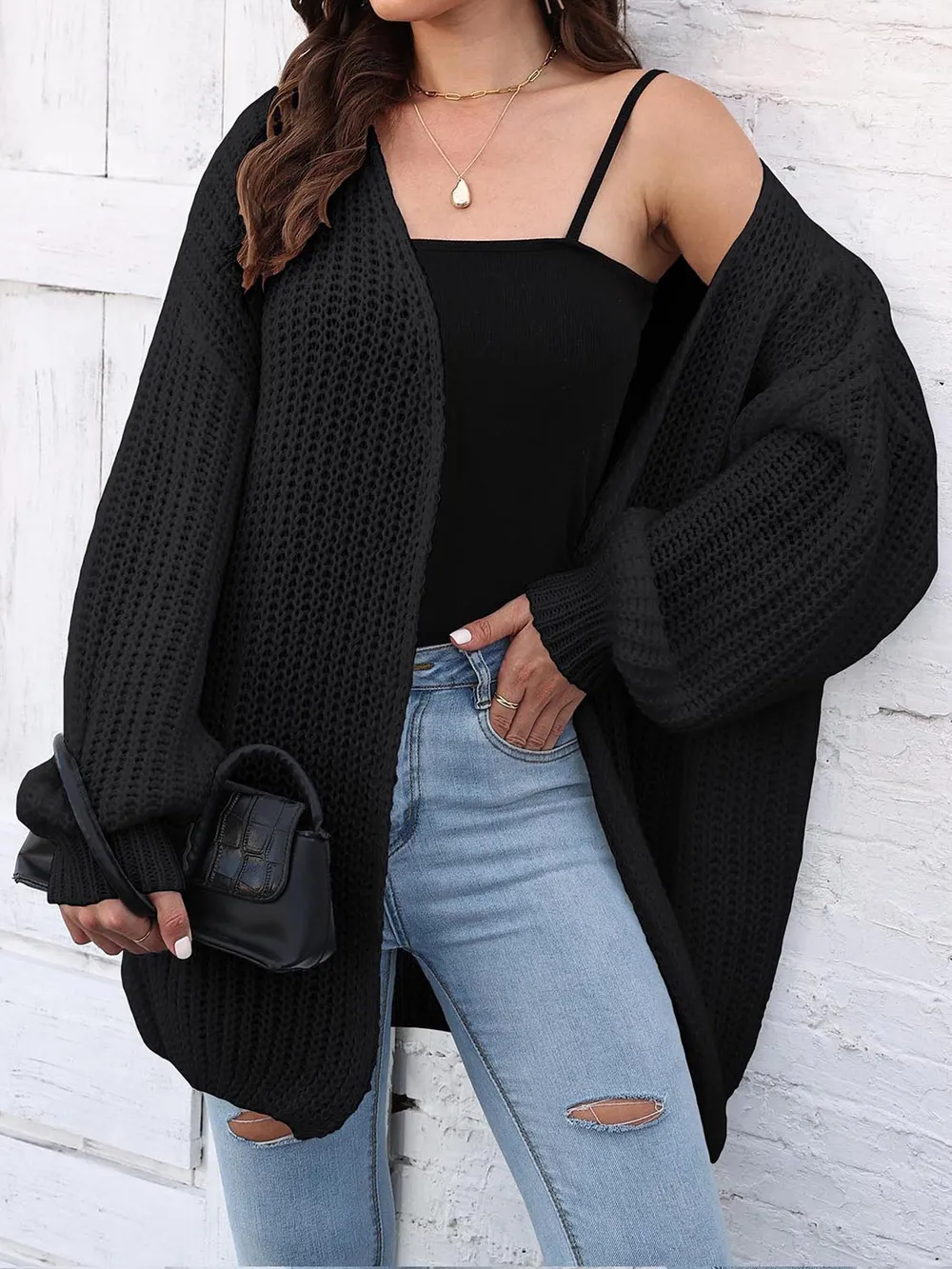 Open Front Dropped Shoulder Longline Cardigan, image 9