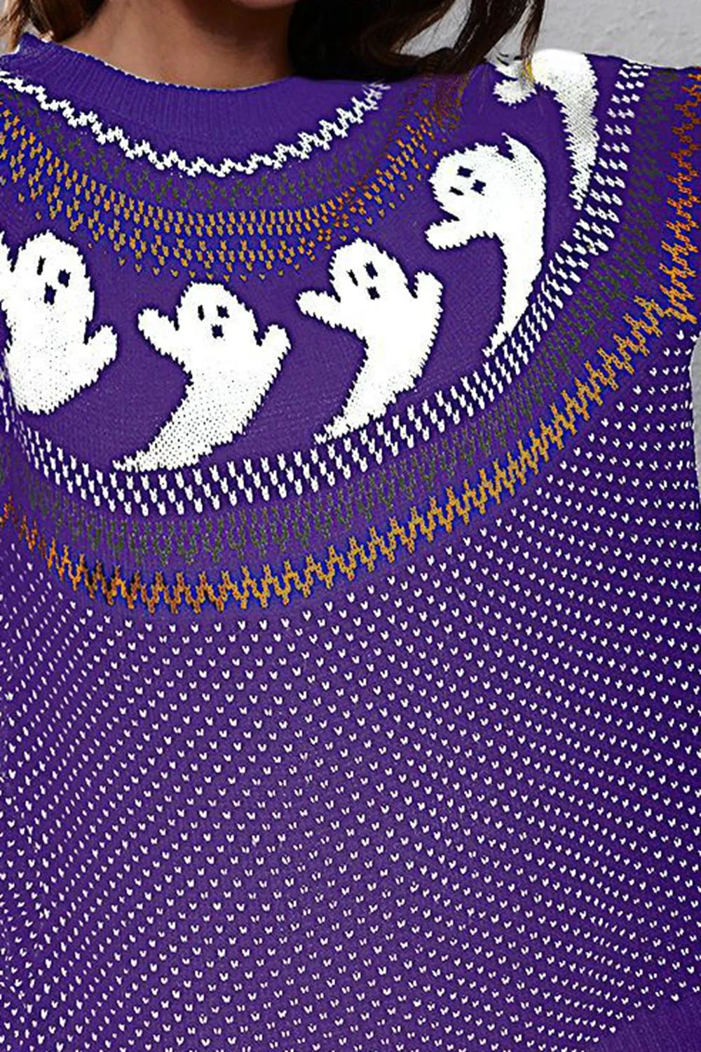 Ghost Pattern Round Neck Long Sleeve Sweater, image 21