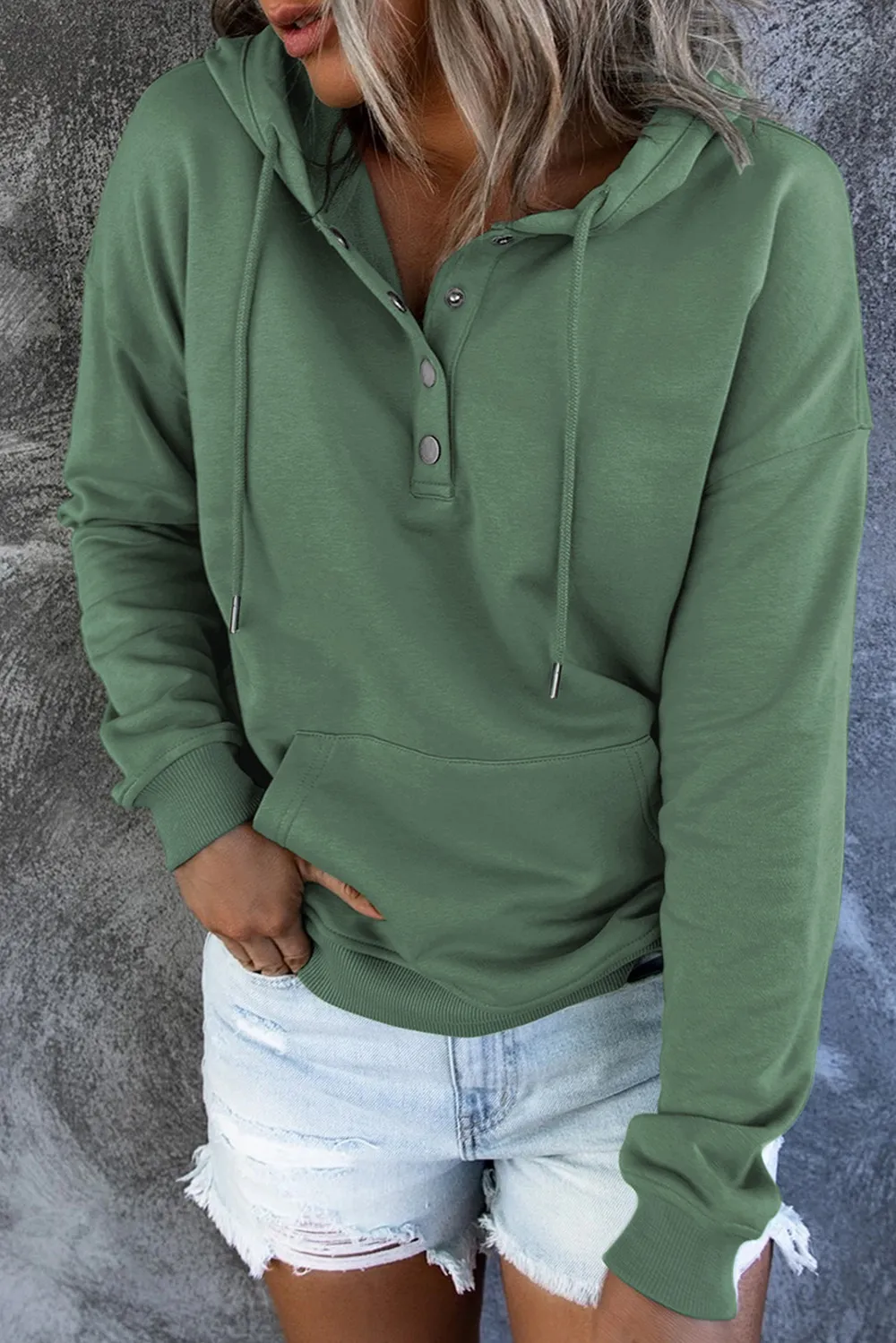 Dropped Shoulder Long Sleeve Hoodie with Pocket, image 7