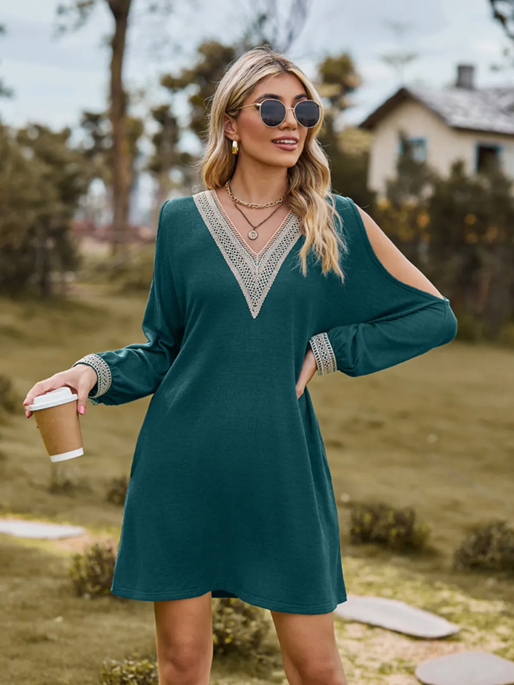 V-Neck Cutout Sleeve Mini Dress, image 14