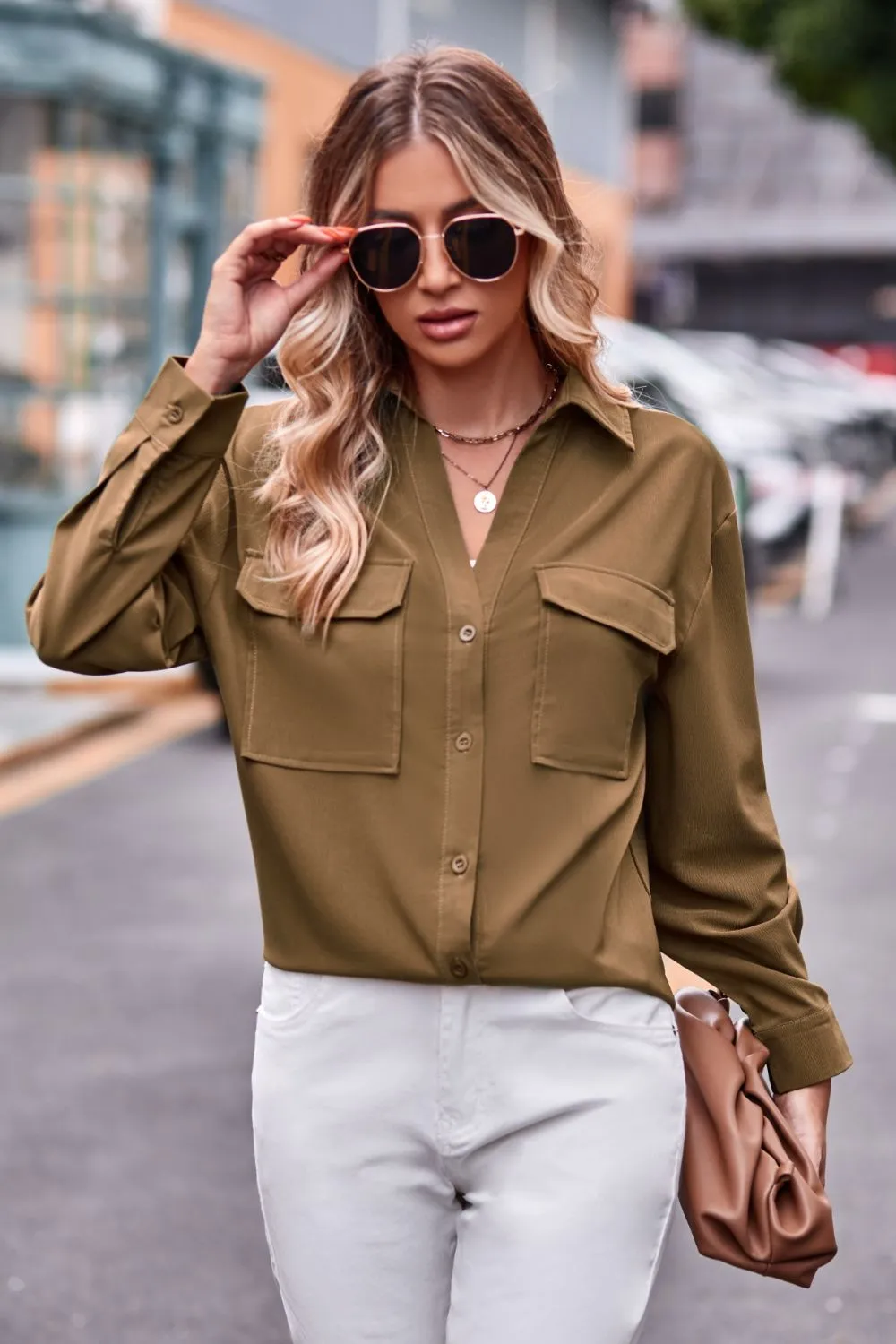 Dropped Shoulder Longline Shirt with Pockets, image 4
