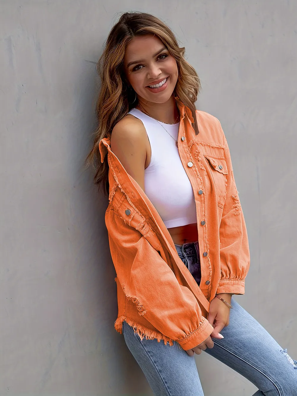 Distressed Drop Shoulder Denim Jacket, image 10