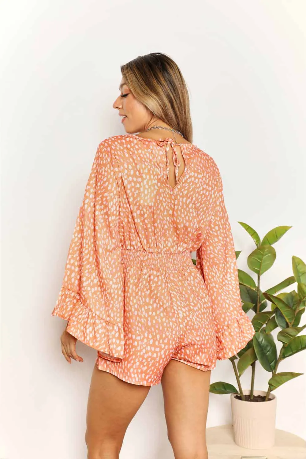 Printed Flare Sleeve Surplice Romper, image 2