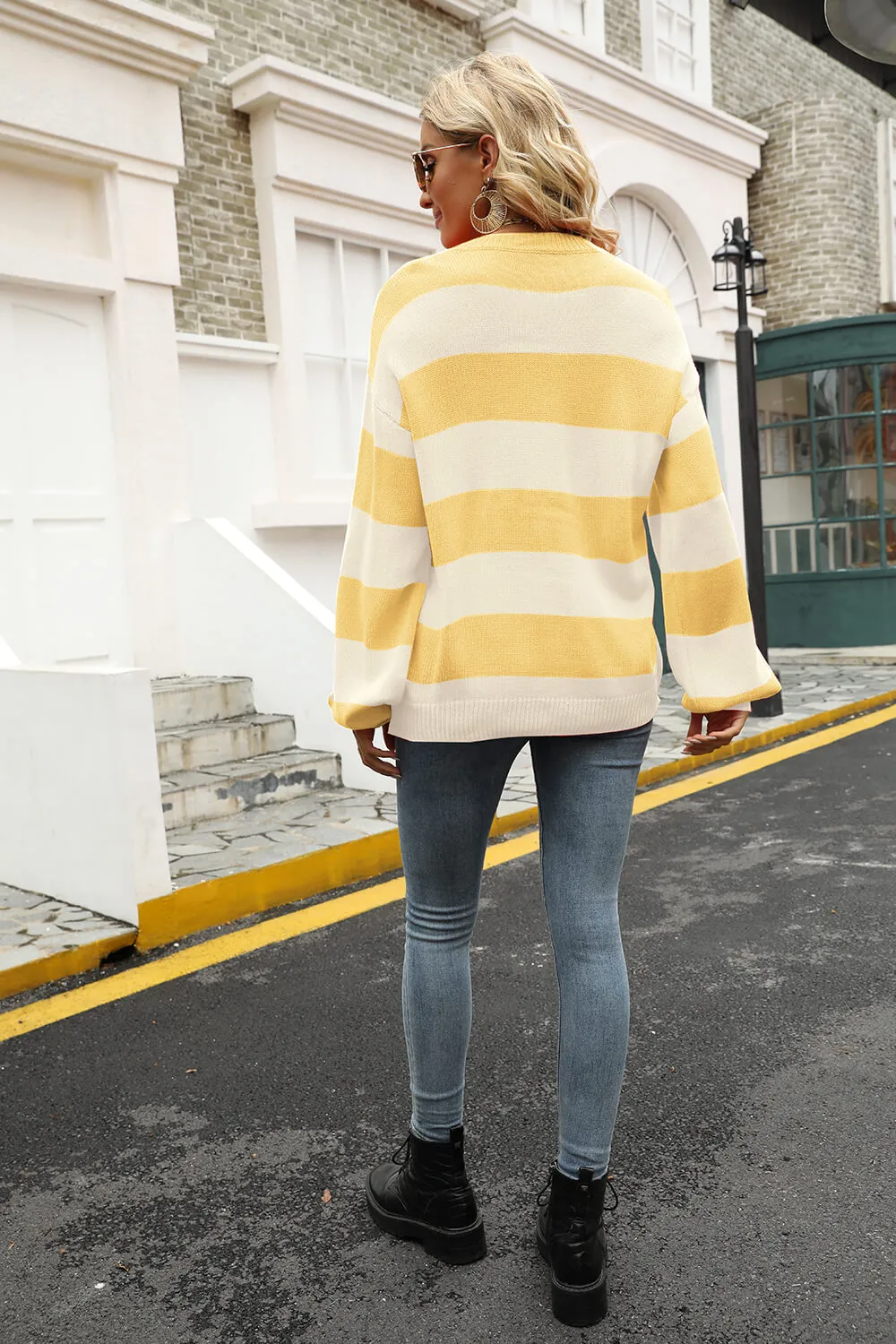 Striped Balloon Sleeve Knit Pullover, image 12