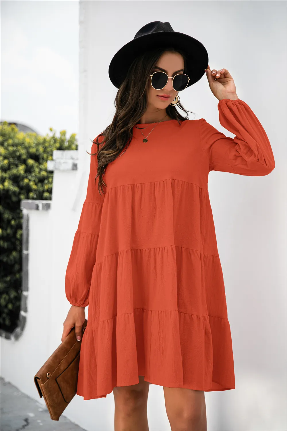 Balloon Sleeve Keyhole Tiered Dress, image 6