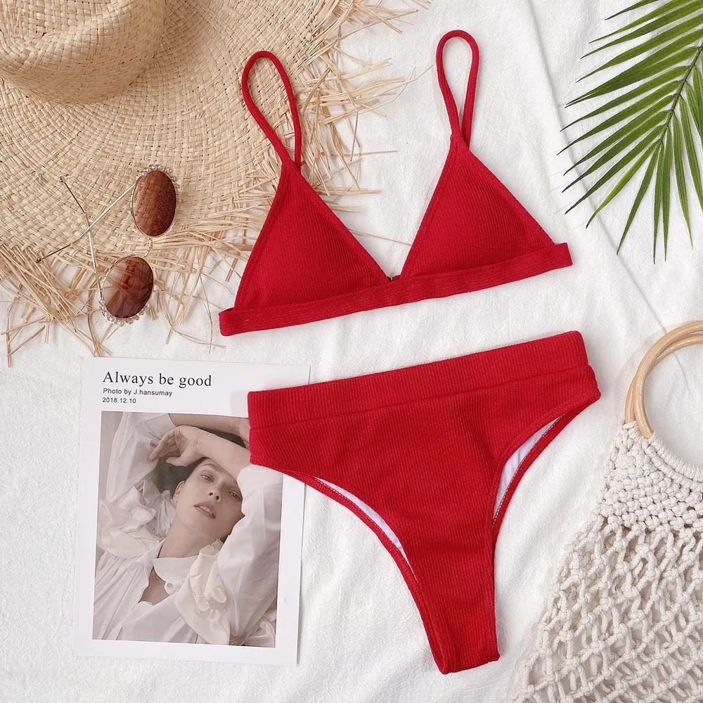 Spaghetti Strap Ribbed Bikini Set, image 4