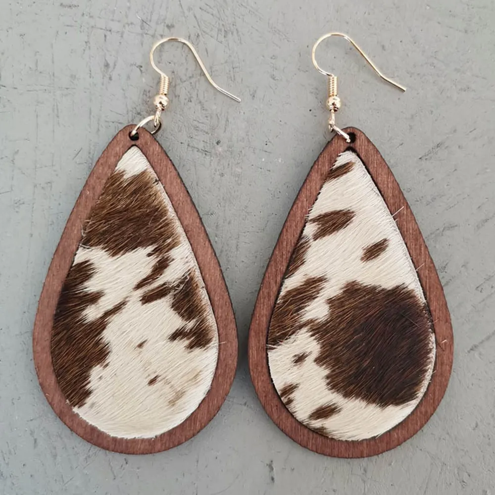 Teardrop Shape Wooden Dangle Earrings, image 6