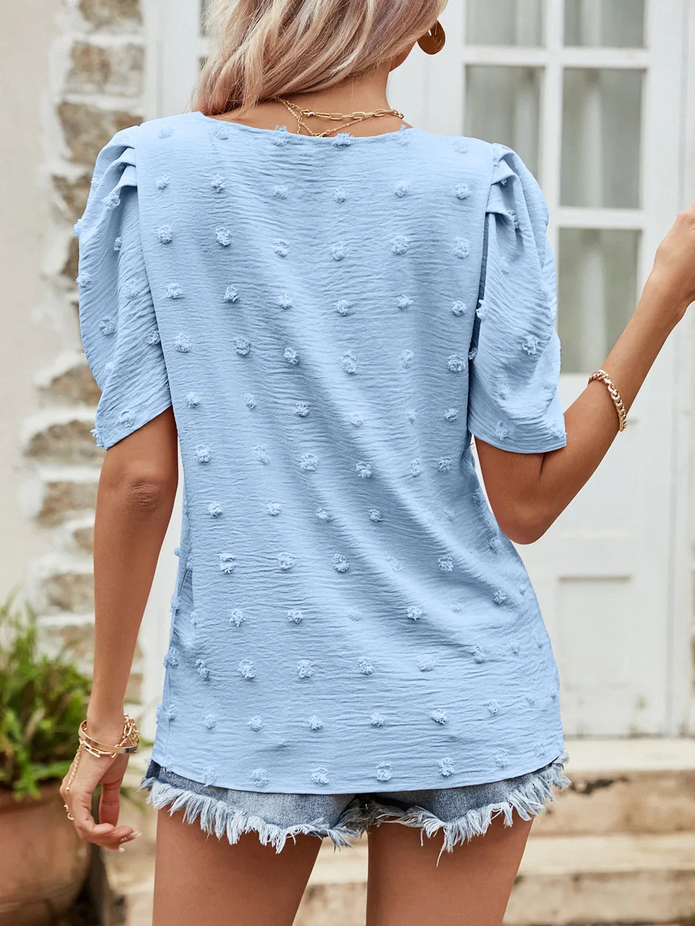 Swiss Dot Short Puff Sleeve Top, image 9