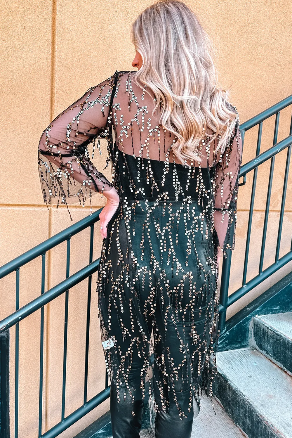 Sequin Open Front Sheer Cardigan, image 3