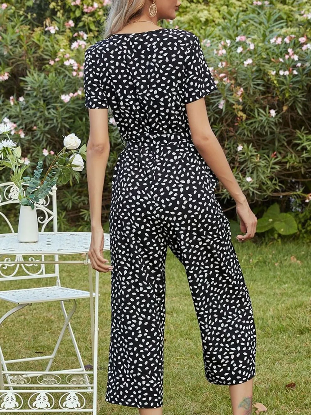 Printed V-Neck Short Sleeve Jumpsuit, image 5
