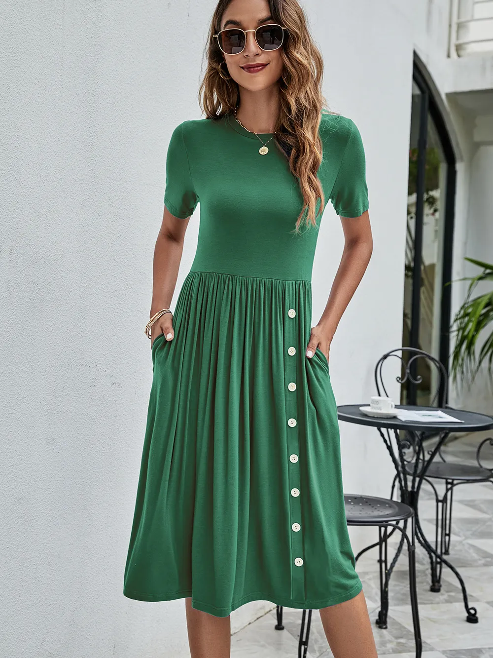 Button Detail Tee Dress with Pockets, image 4