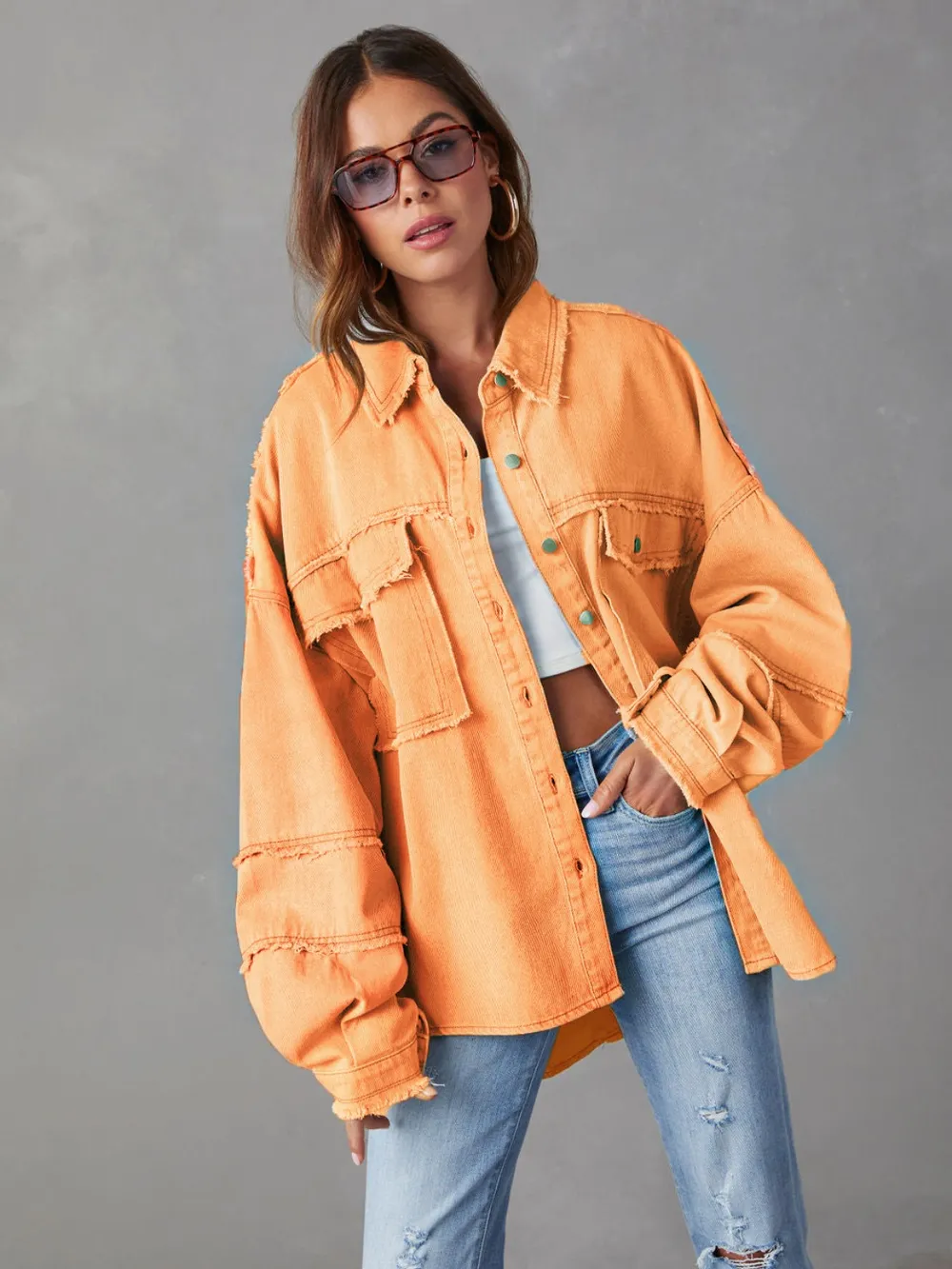 Dropped Shoulder Raw Hem Jacket, image 11