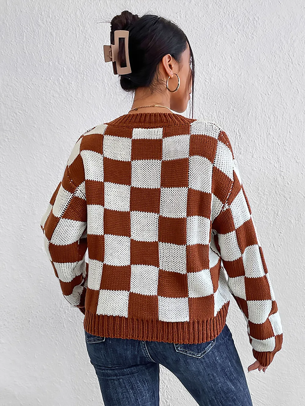 Checkered Round Neck Sweater, image 2