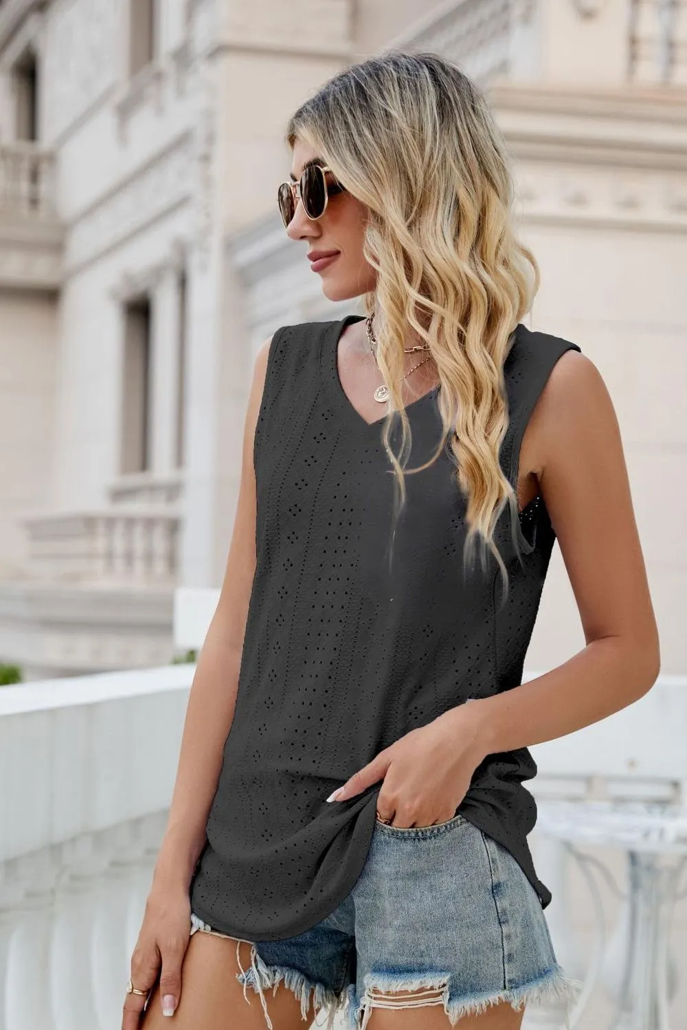 Eyelet V-Neck Tank, image 6
