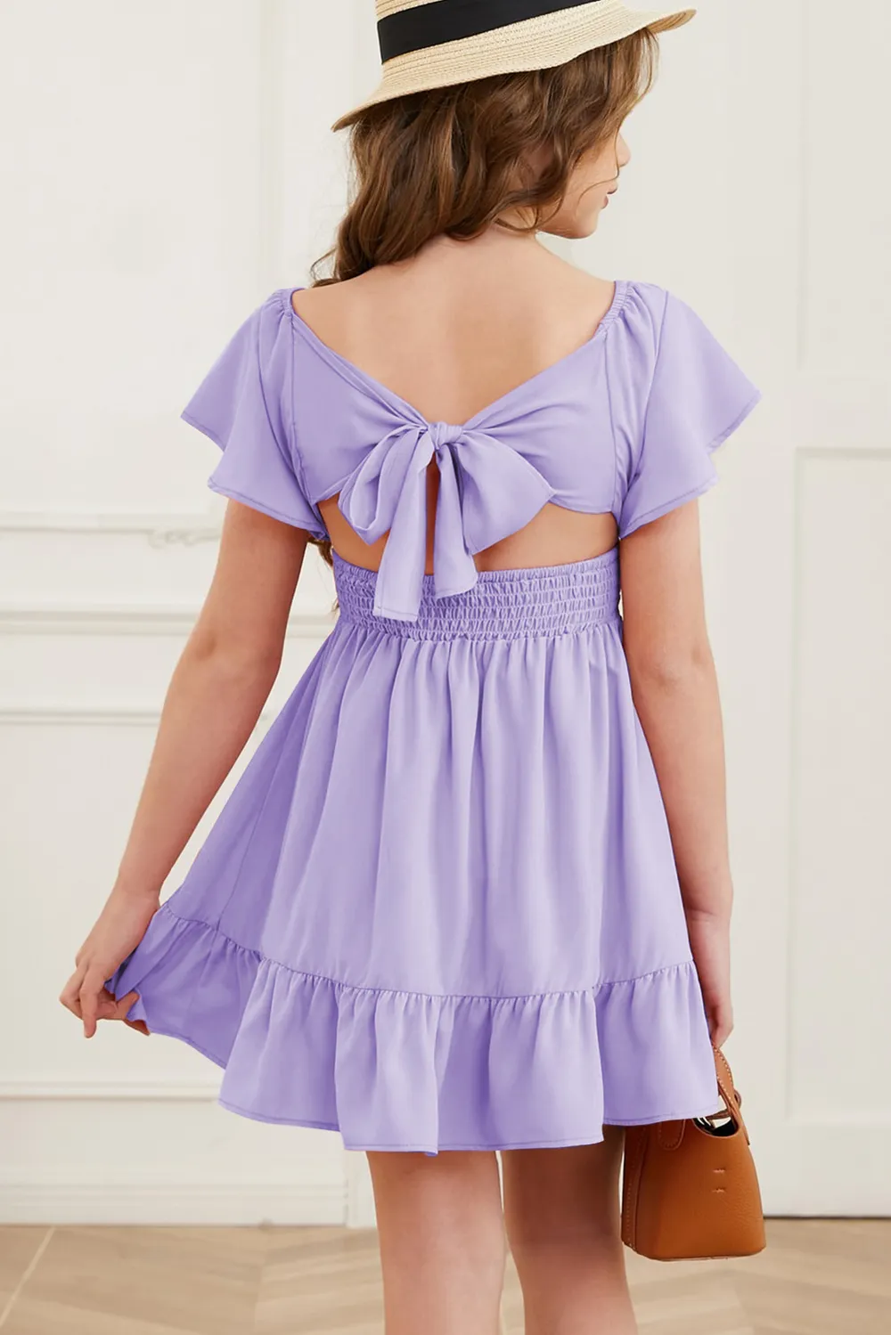 Ruffle Hem Tie-Back Flutter Sleeve Dress, image 2