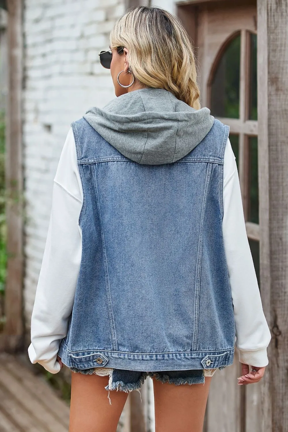 Sleeveless Denim Top with A Detachable Hood, image 3
