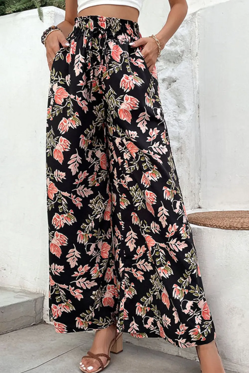 Floral Pull-On Wide Leg Pants, image 3