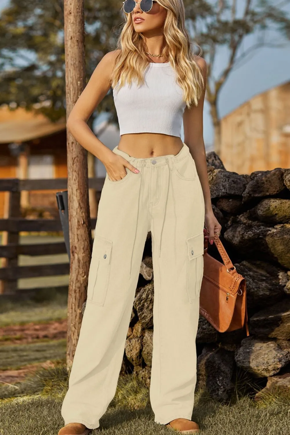 Loose Fit Drawstring Jeans with Pocket, image 5