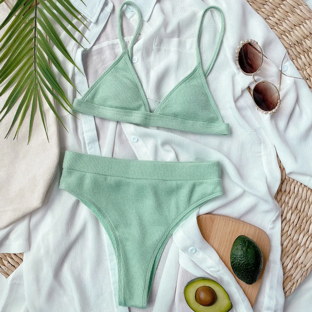 Spaghetti Strap Ribbed Bikini Set, image 5