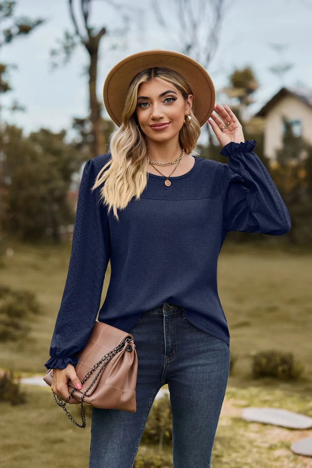 Round Neck Puff Sleeve Blouse, image 13