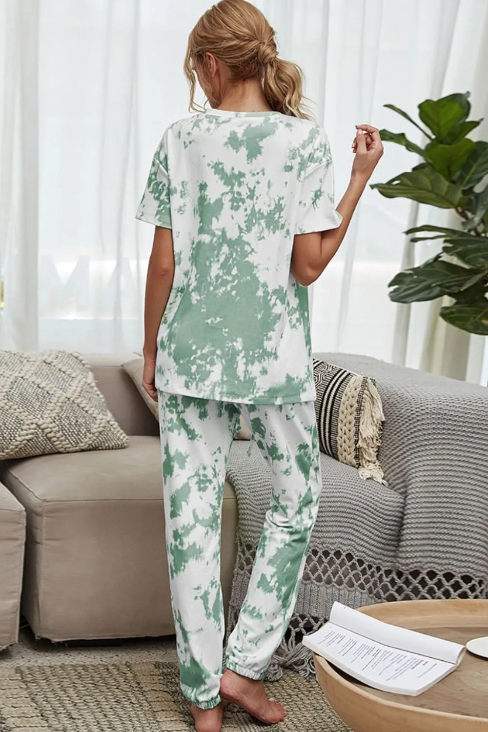 Tie-Dye Tee and Drawstring Waist Joggers Lounge Set, image 5