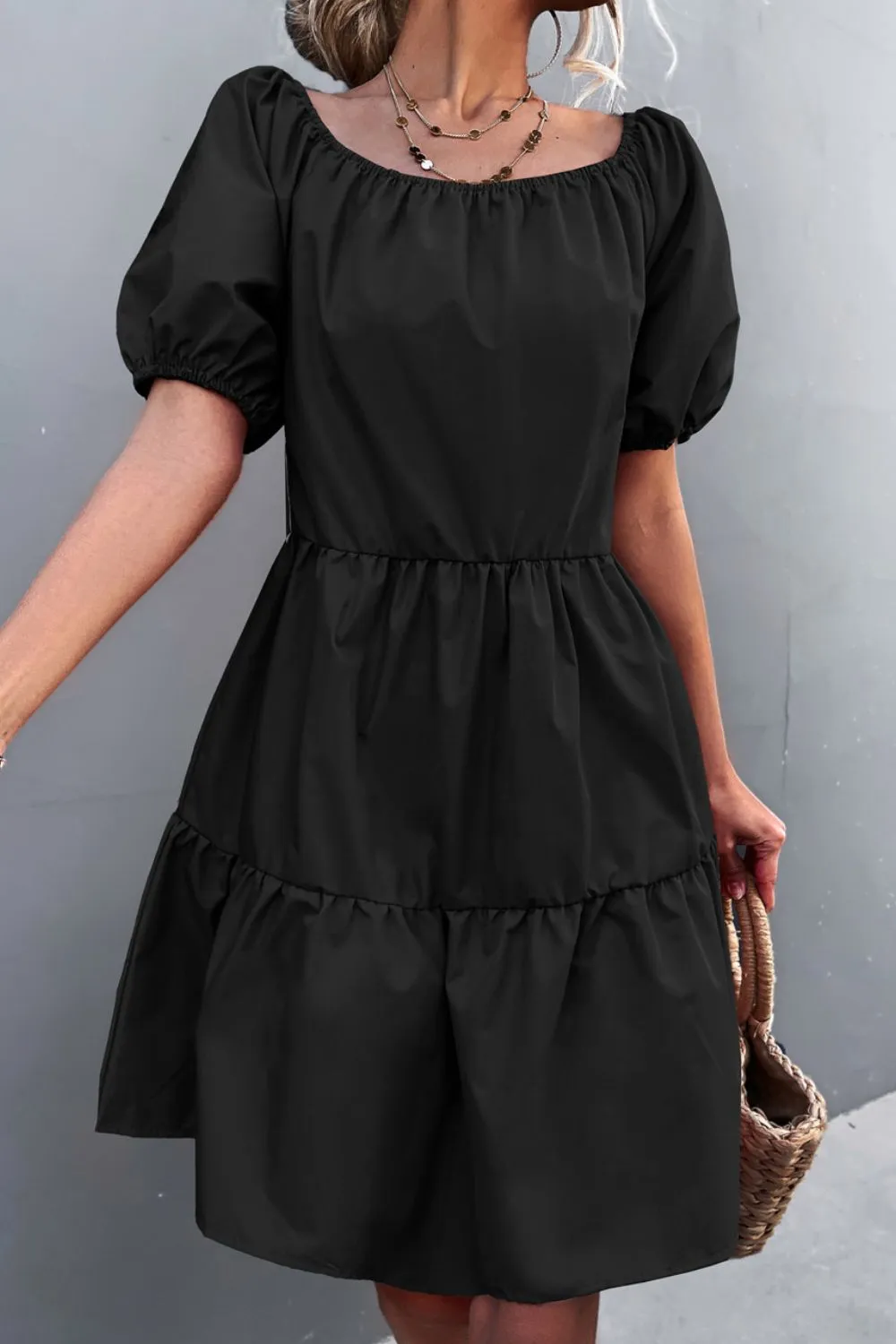 Square Neck Short Sleeve Mini Dress, image 3