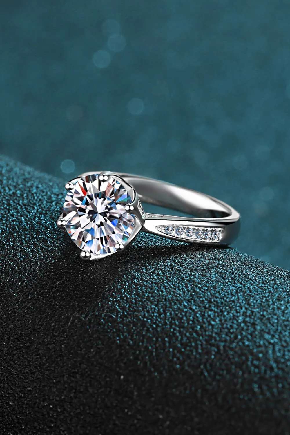 3 Carat Moissanite Rhodium-Plated Side Stone Ring, image 4