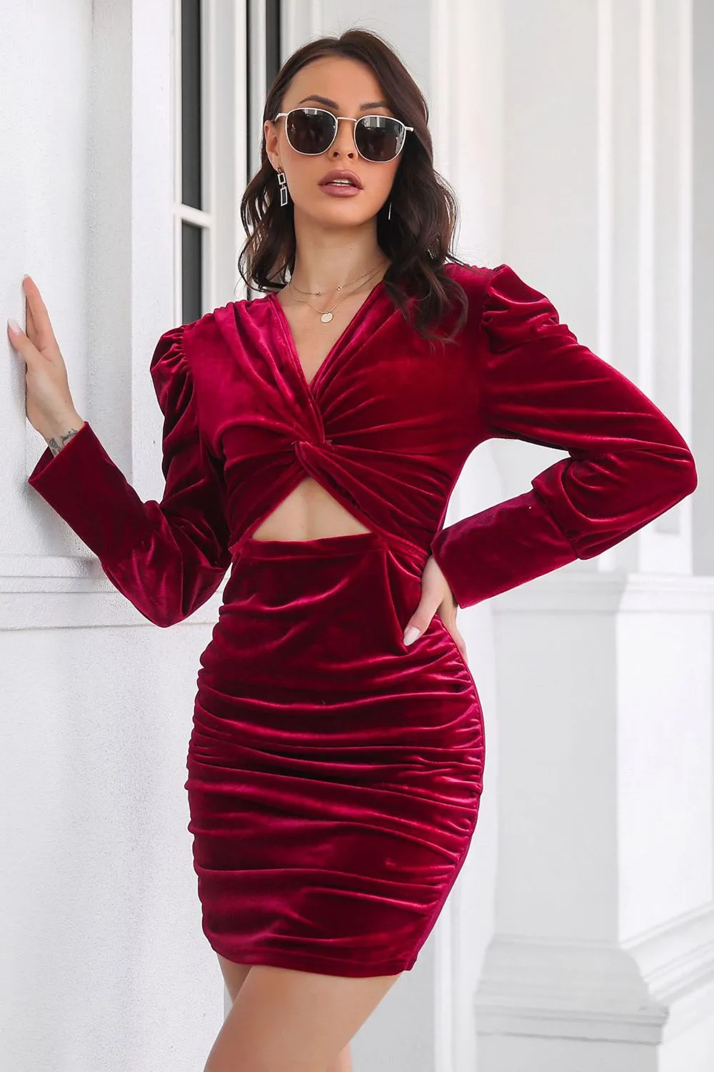 Twist Front Cutout Long Sleeve Dress, image 10