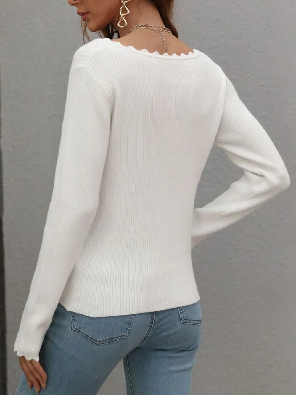 V-Neck Ribbed Knit Top, image 4