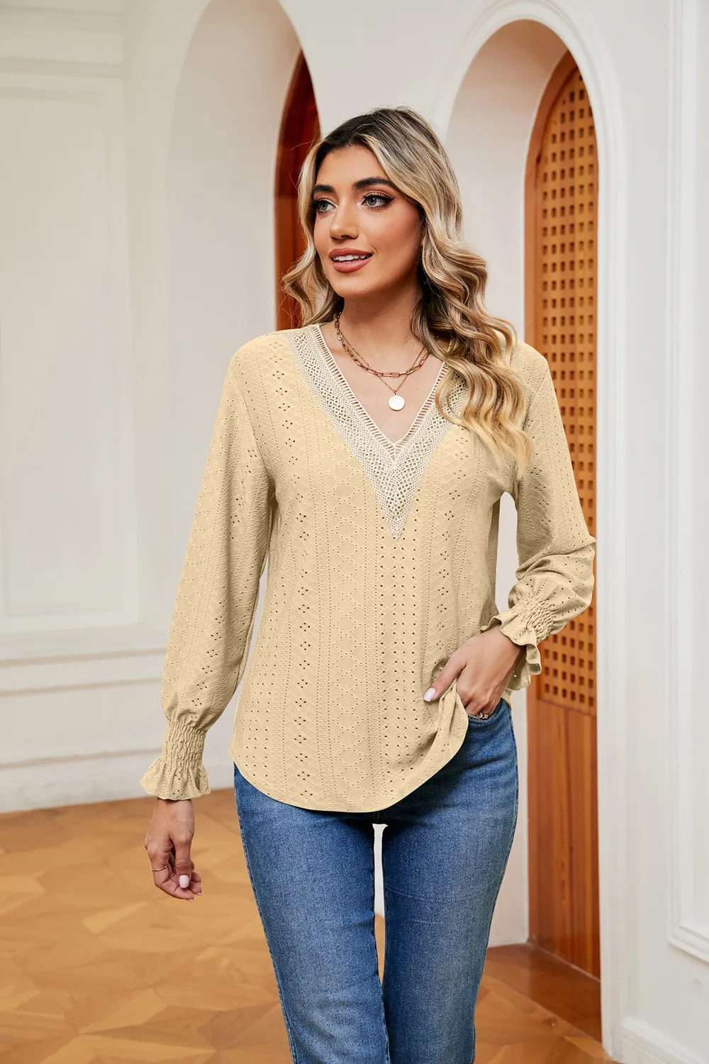Contrast Flounce Sleeve Blouse, image 8