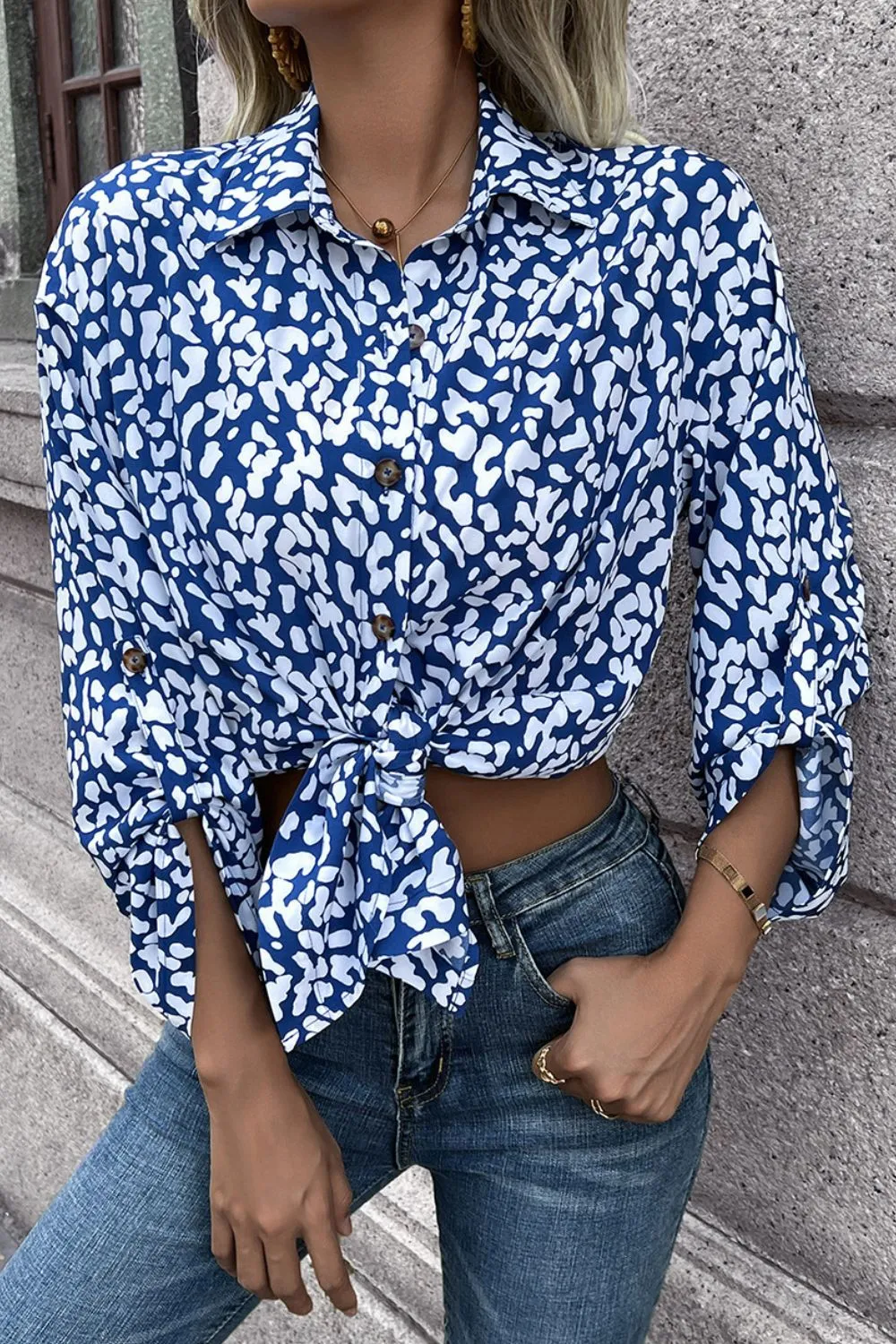 Leopard Roll-Tap Sleeve Shirt, image 14