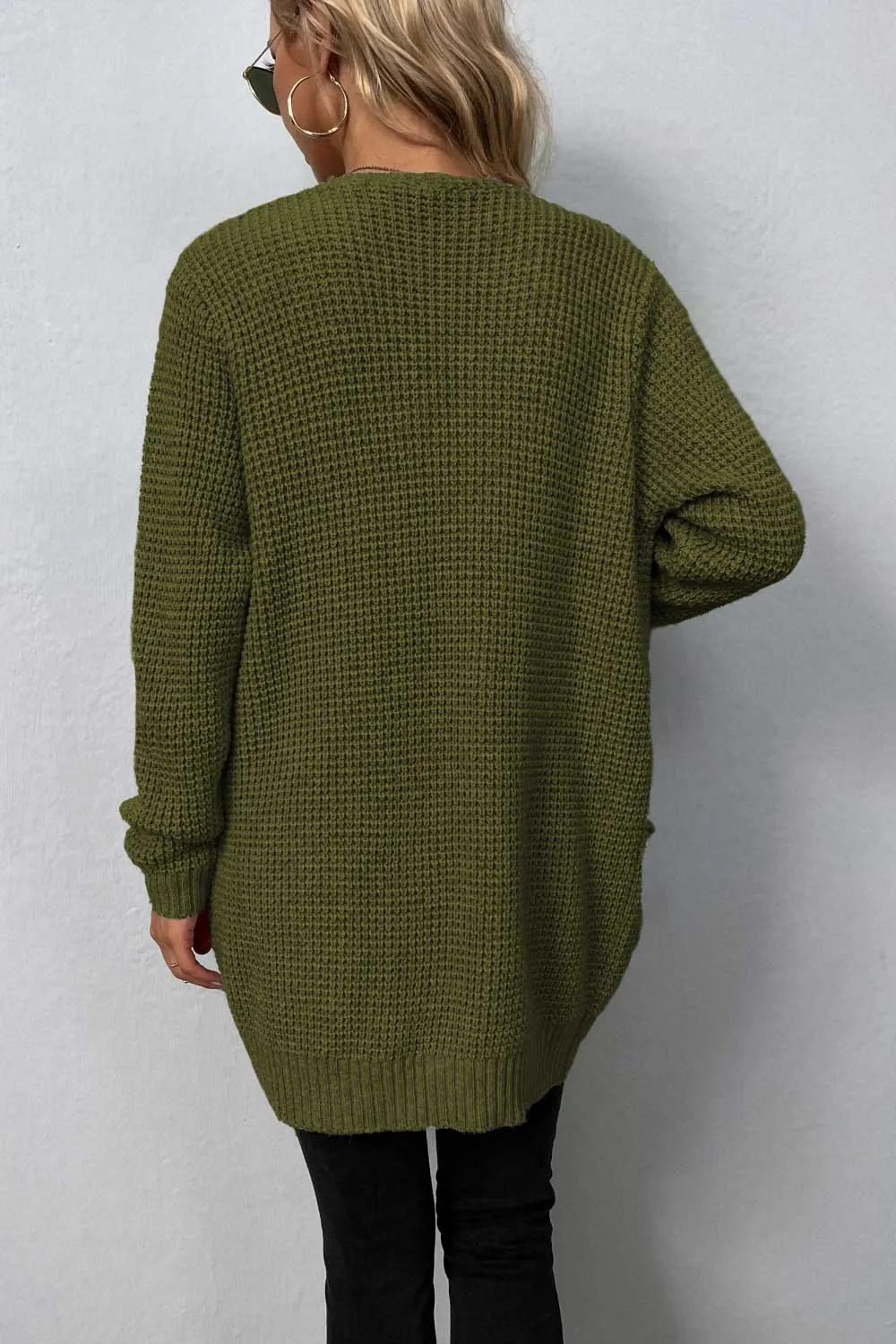 Rib-Knit Open Front Pocketed Cardigan, image 8
