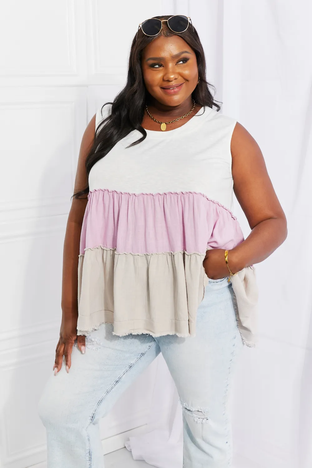 Full Size Watching the Sunset Color Block Babydoll Top, image 7