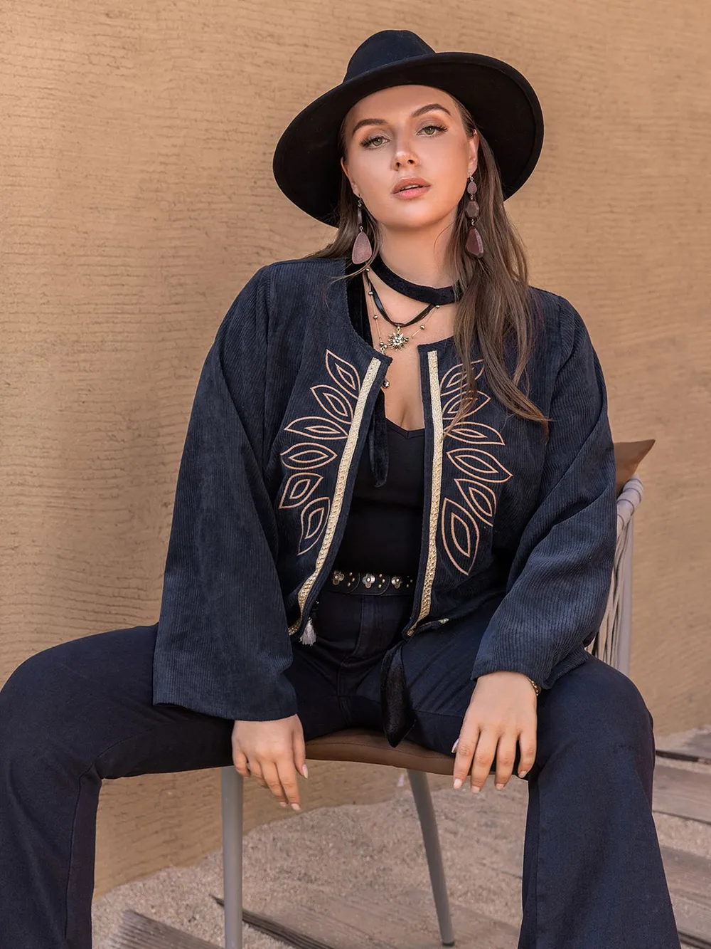 Plus Size Embroidered Open Front Jacket, image 2