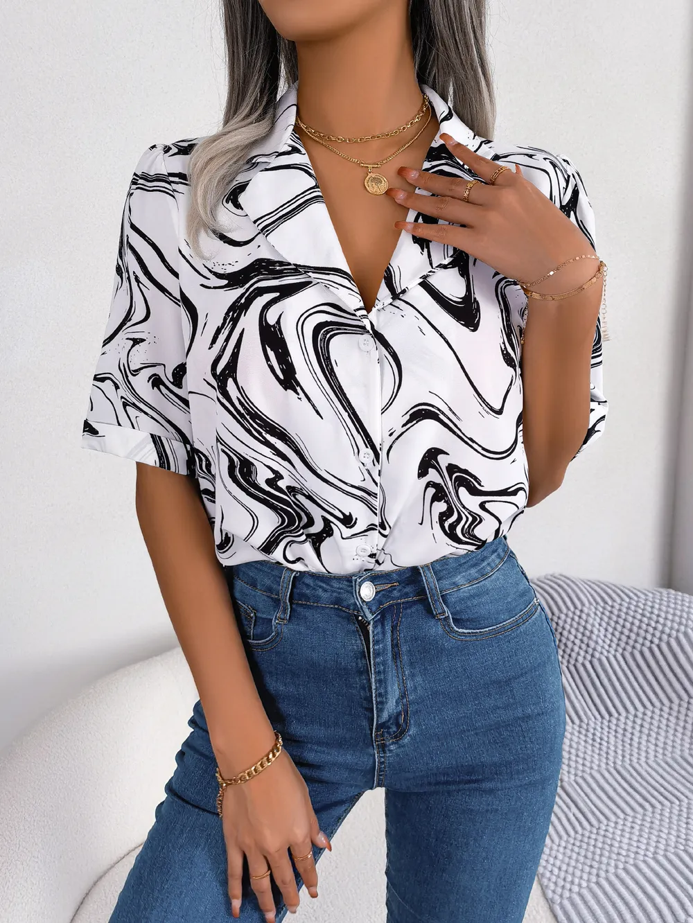 Printed Lapel Collar Shirt, image 5