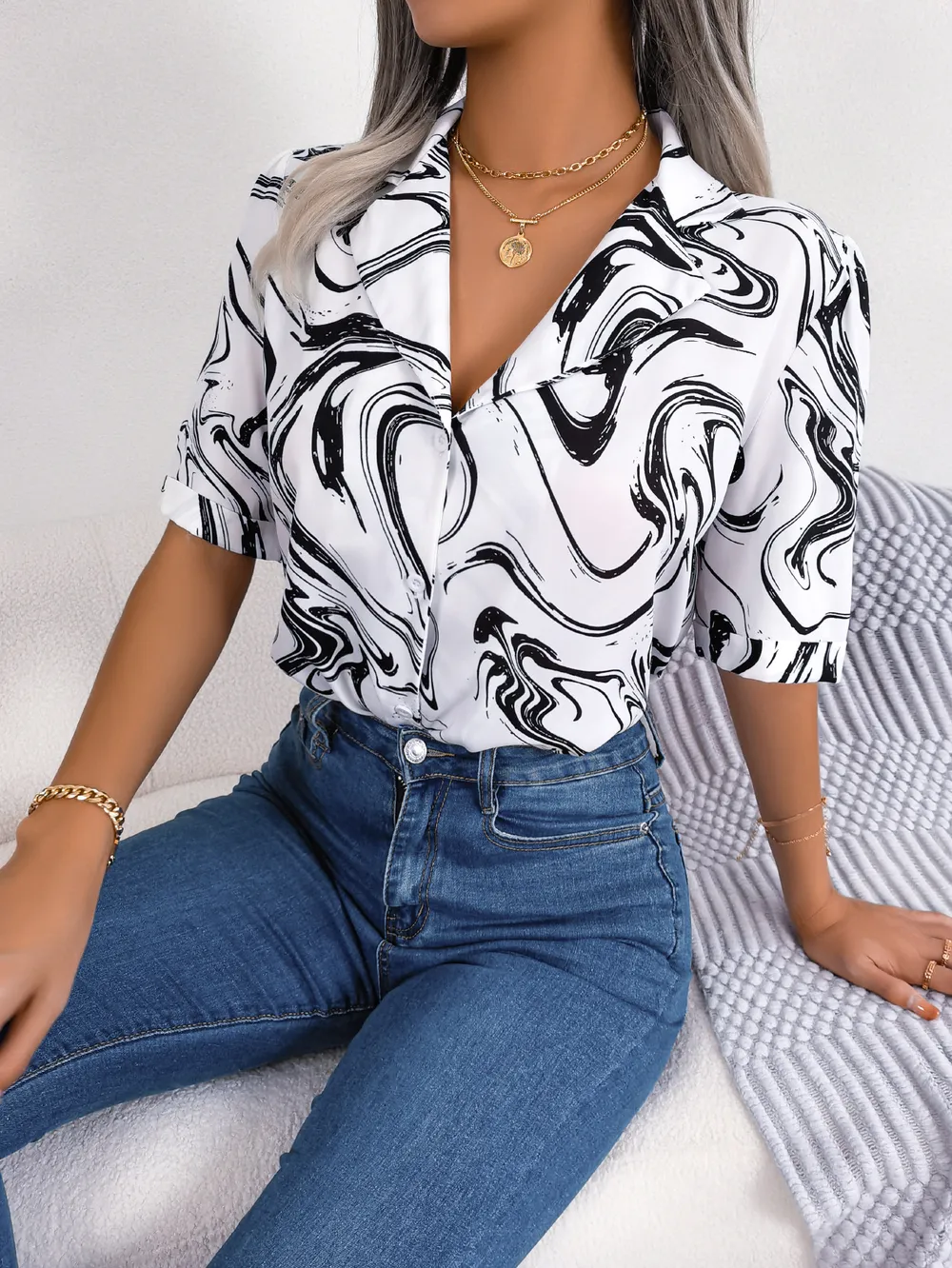 Printed Lapel Collar Shirt, image 6