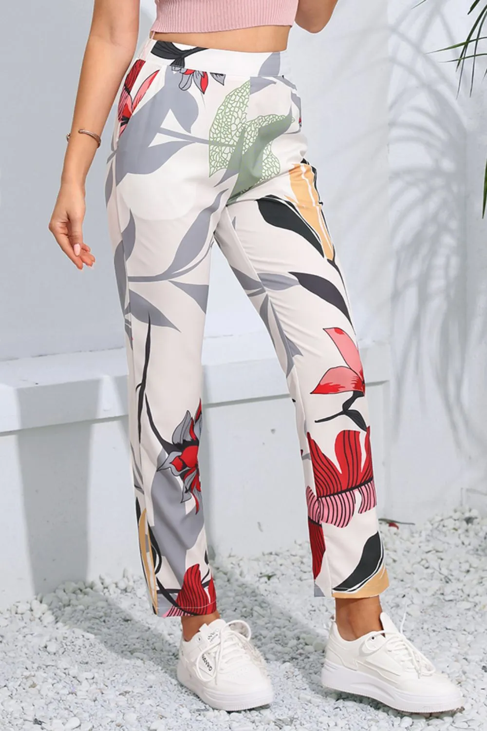 Floral Print Cropped Pants with Pockets, image 2