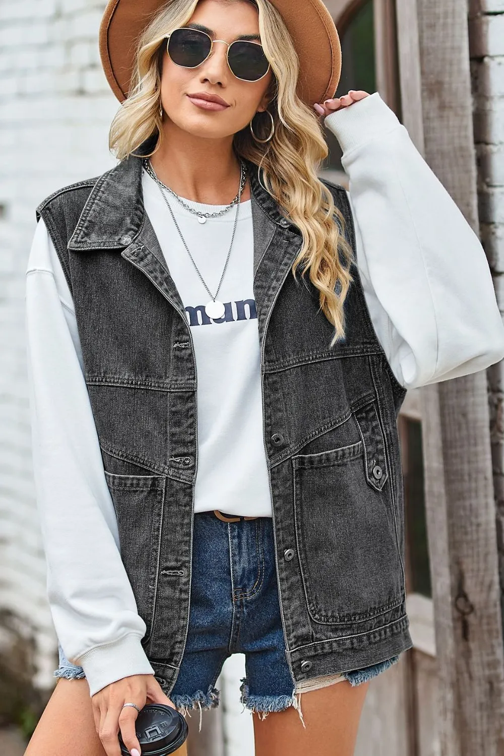 Sleeveless Denim Top with A Detachable Hood, image 4