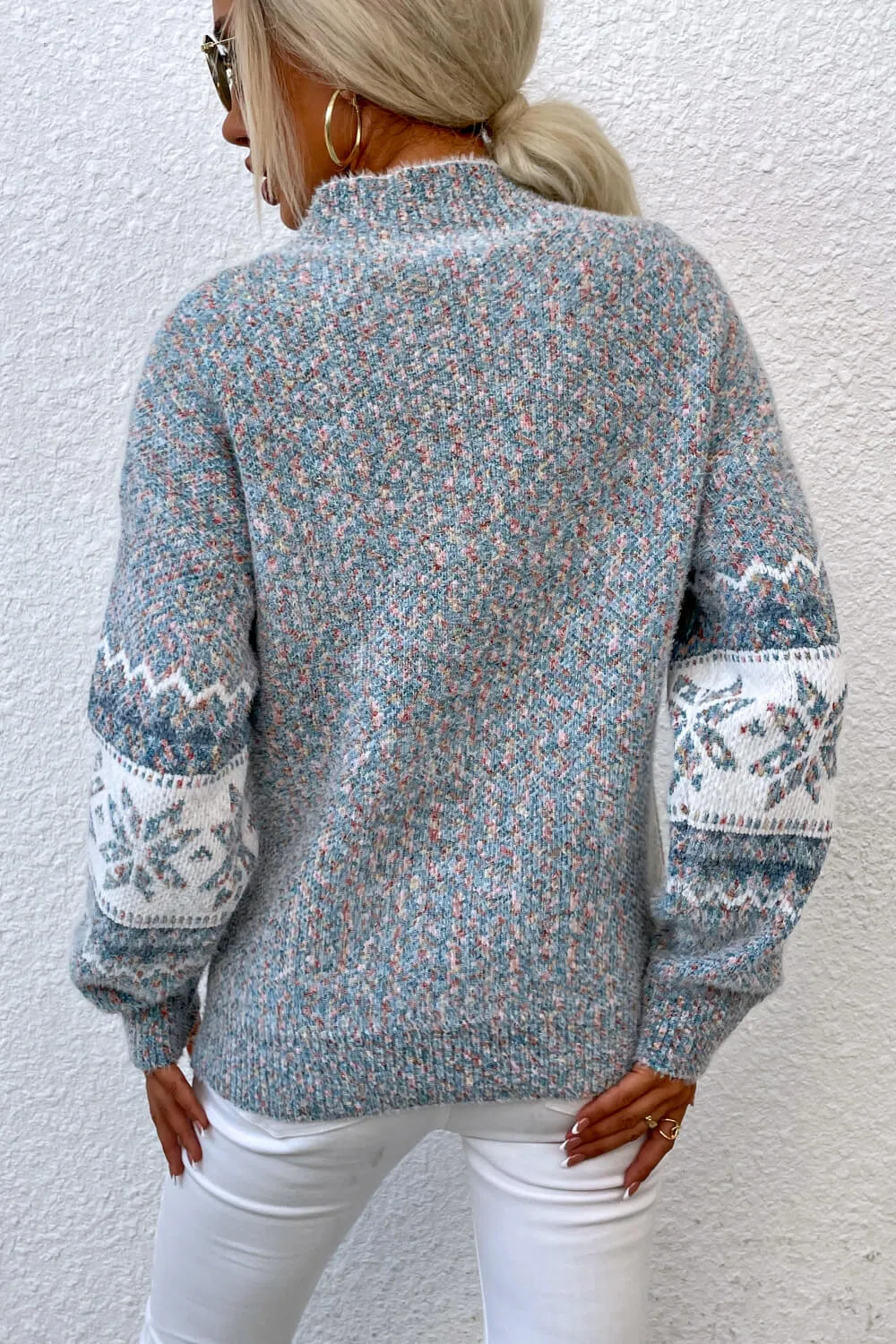 Snowflake Pattern Mock Neck Sweater, image 3