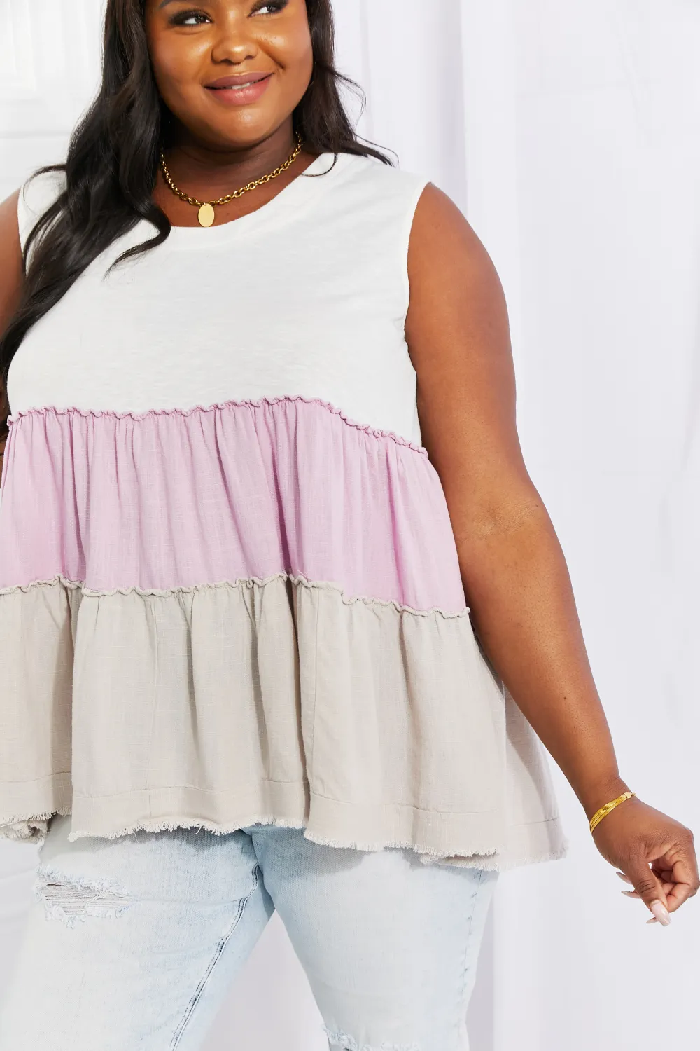Full Size Watching the Sunset Color Block Babydoll Top, image 12