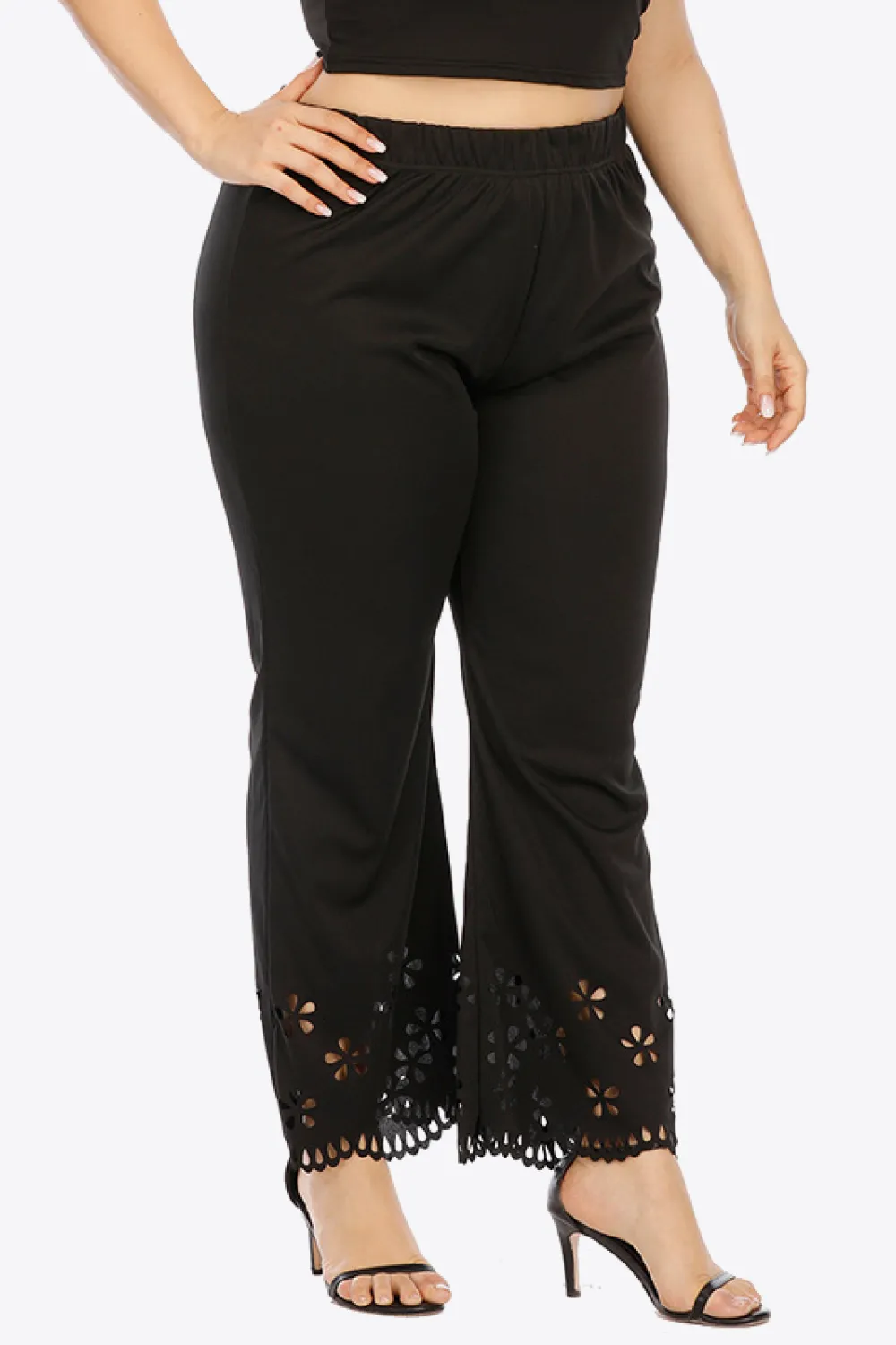 Plus Size Openwork Elastic Waist Pants, image 2