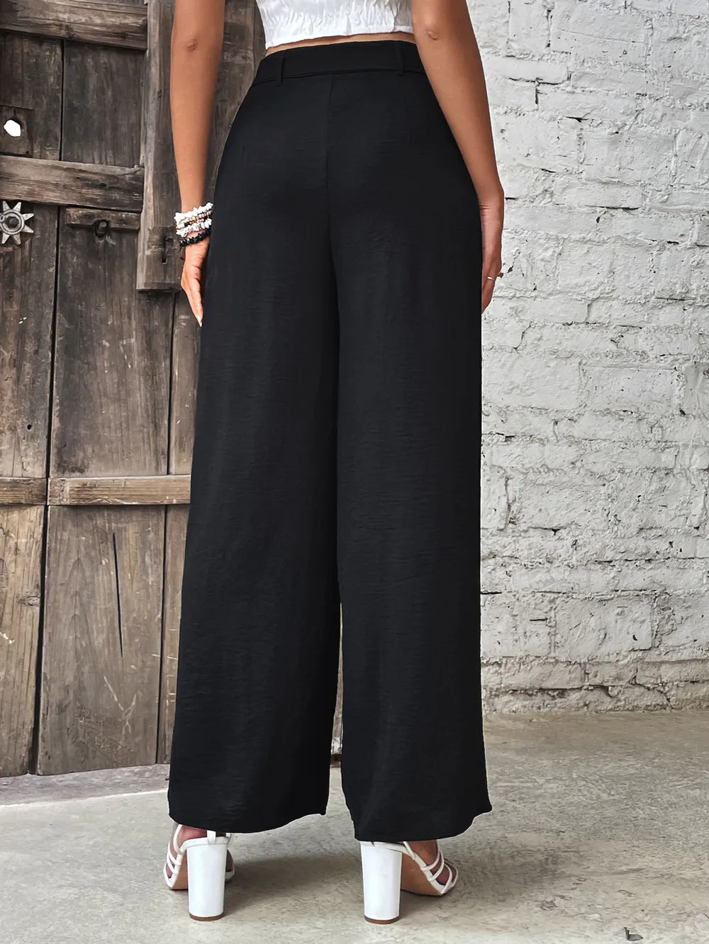 Ruched High Waist Wide Leg Pants, image 2