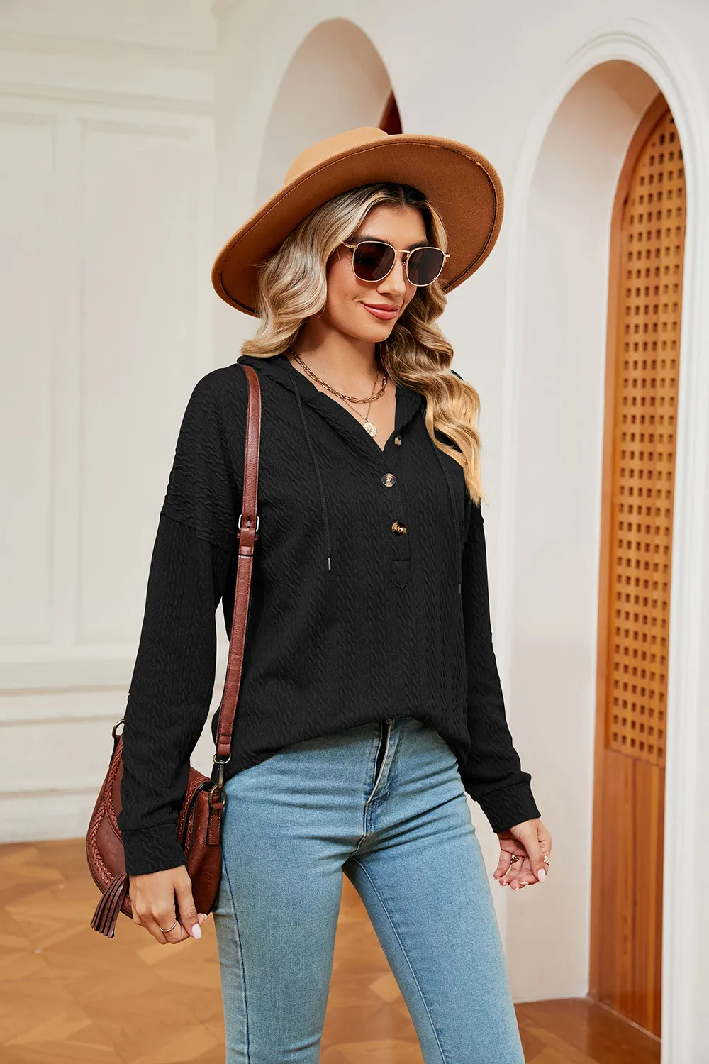Half-Button Dropped Shoulder Hoodie, image 10