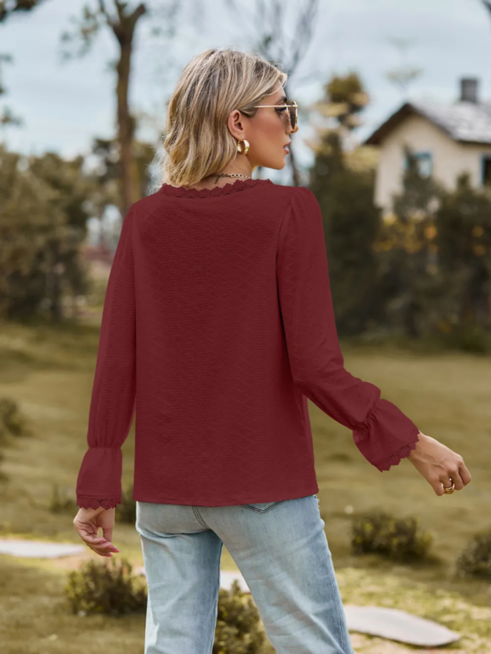 V-Neck Flounce Sleeve Blouse, image 14