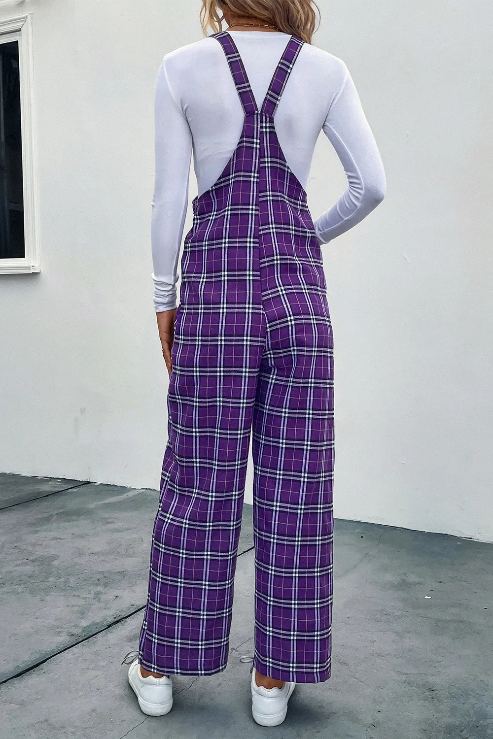 Plaid Straight Leg Overalls, image 2
