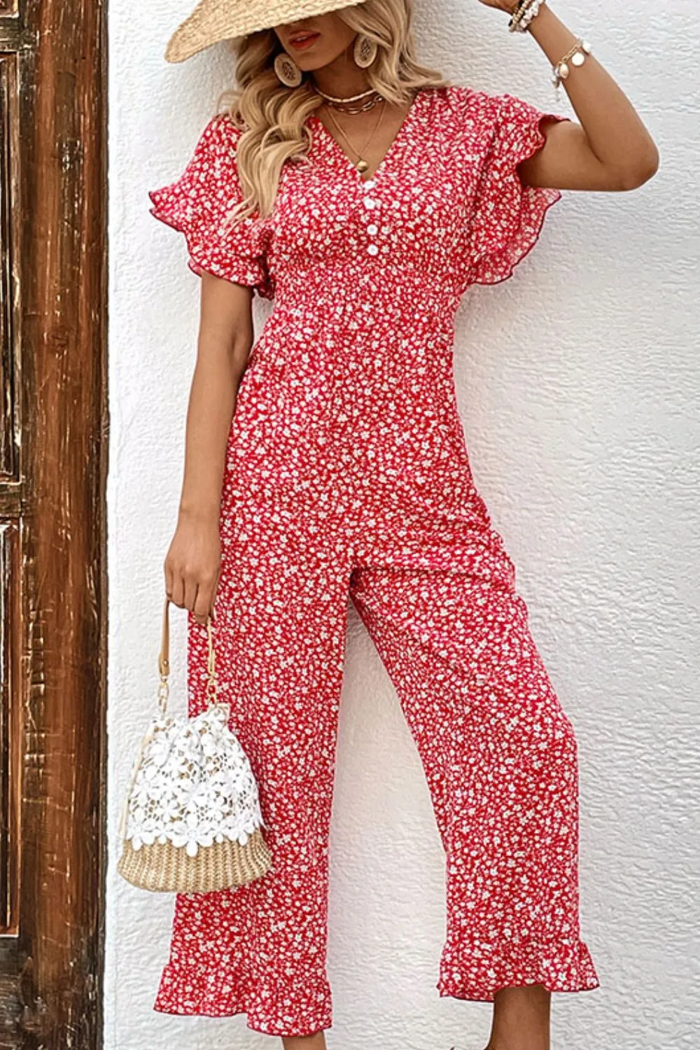 Printed Tie Back Ruffled Jumpsuit, image 2