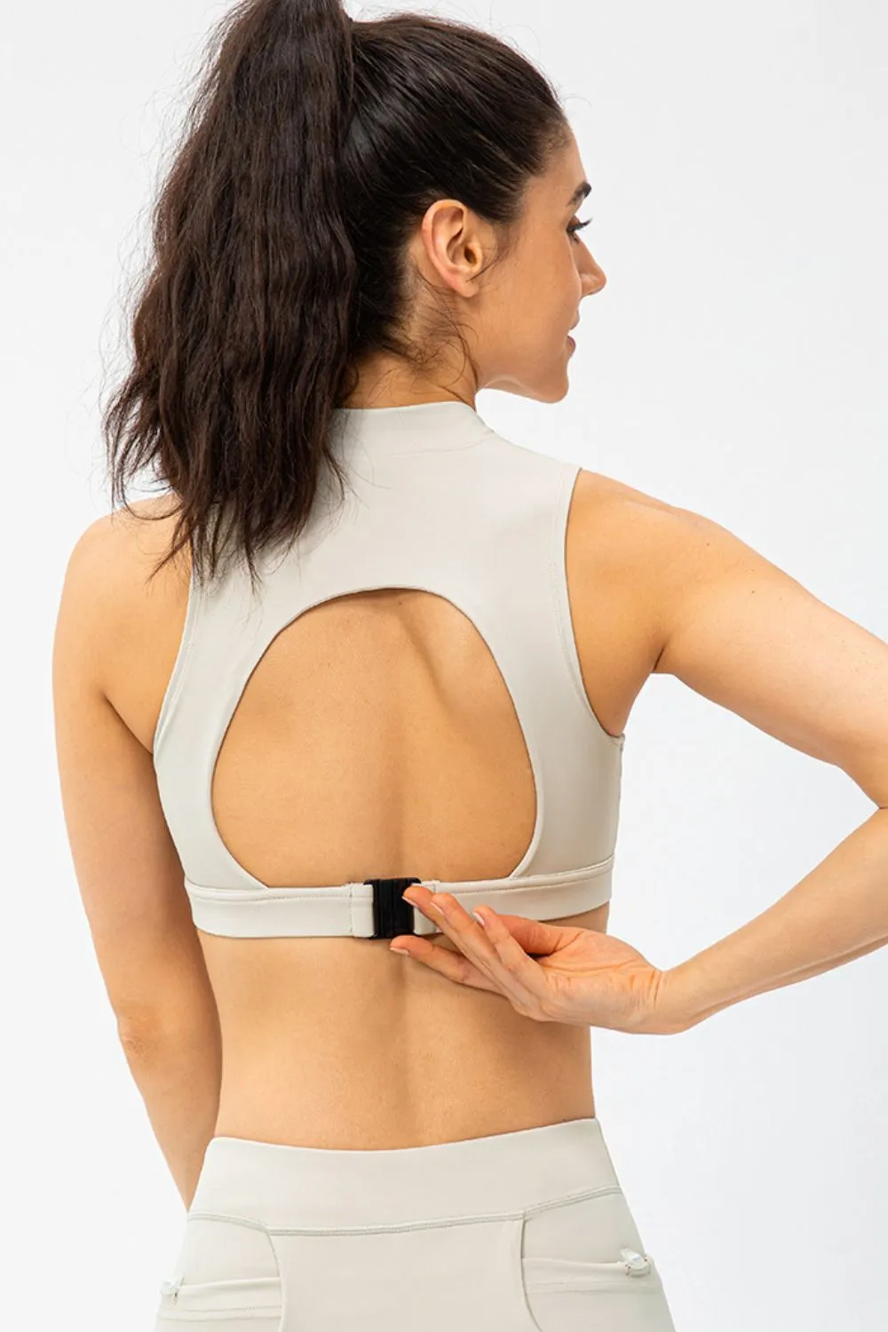 Full Size Cropped Cutout Back Zipper Front Active Tank Top, image 9