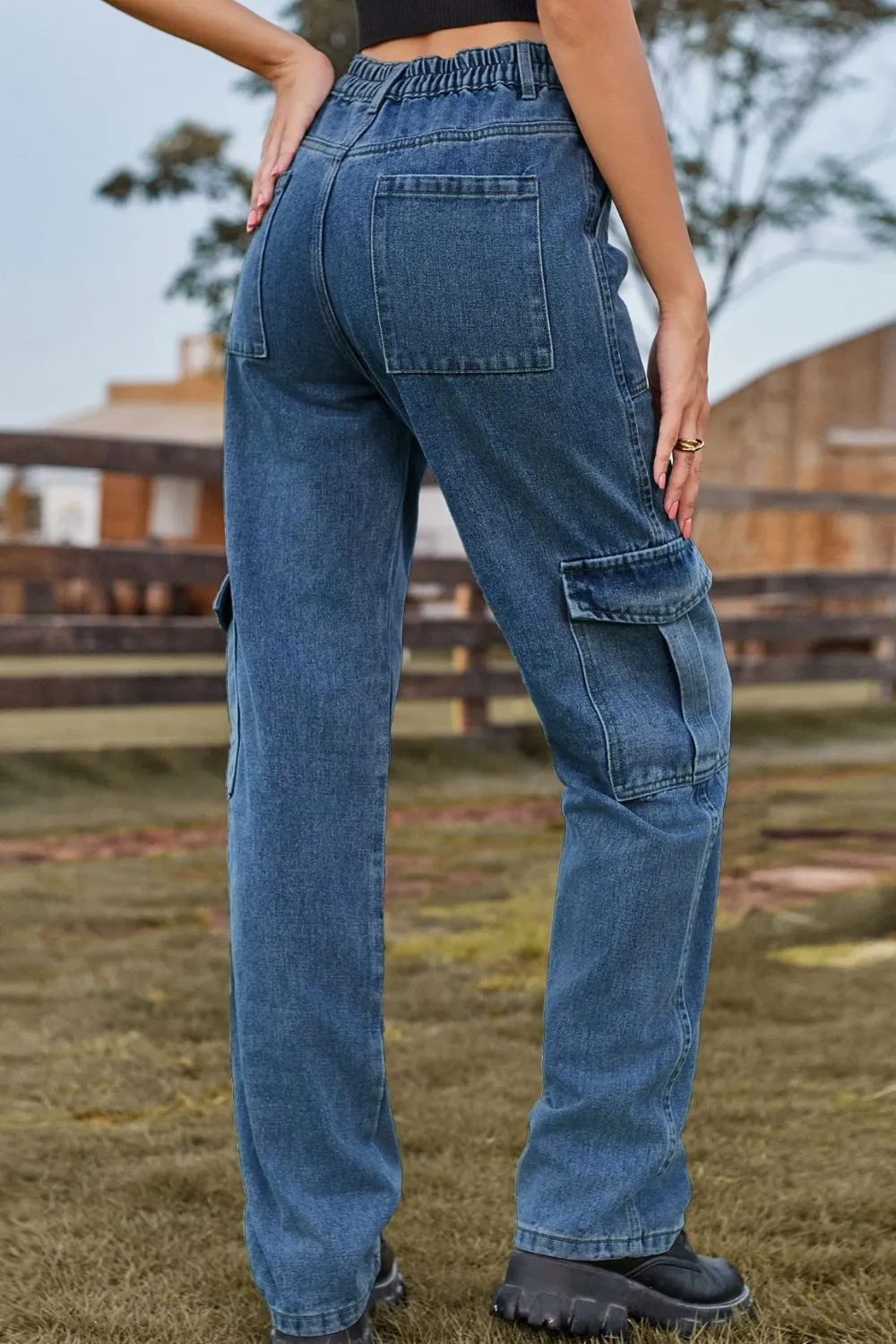 Loose Fit Long Jeans with Pockets, image 4