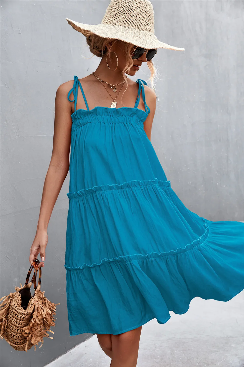 Tie-Shoulder Frill Trim Sleeveless Dress, image 4